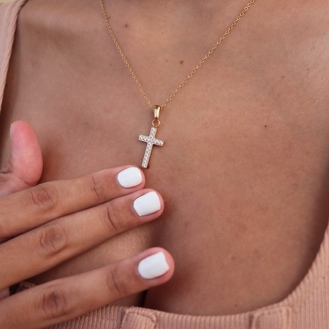 Necklace cross zirconia - gold