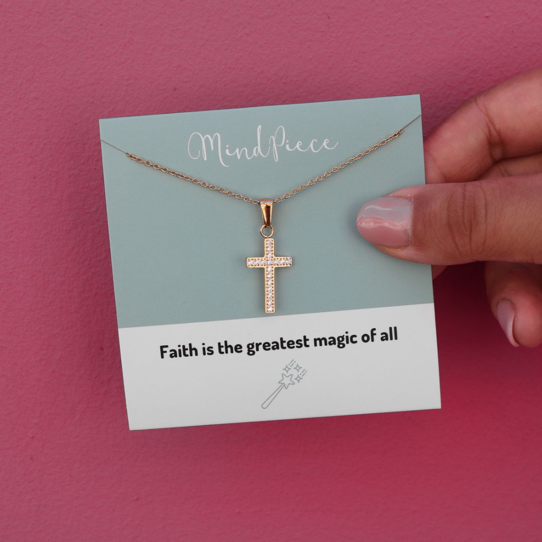 Necklace cross zirconia - gold