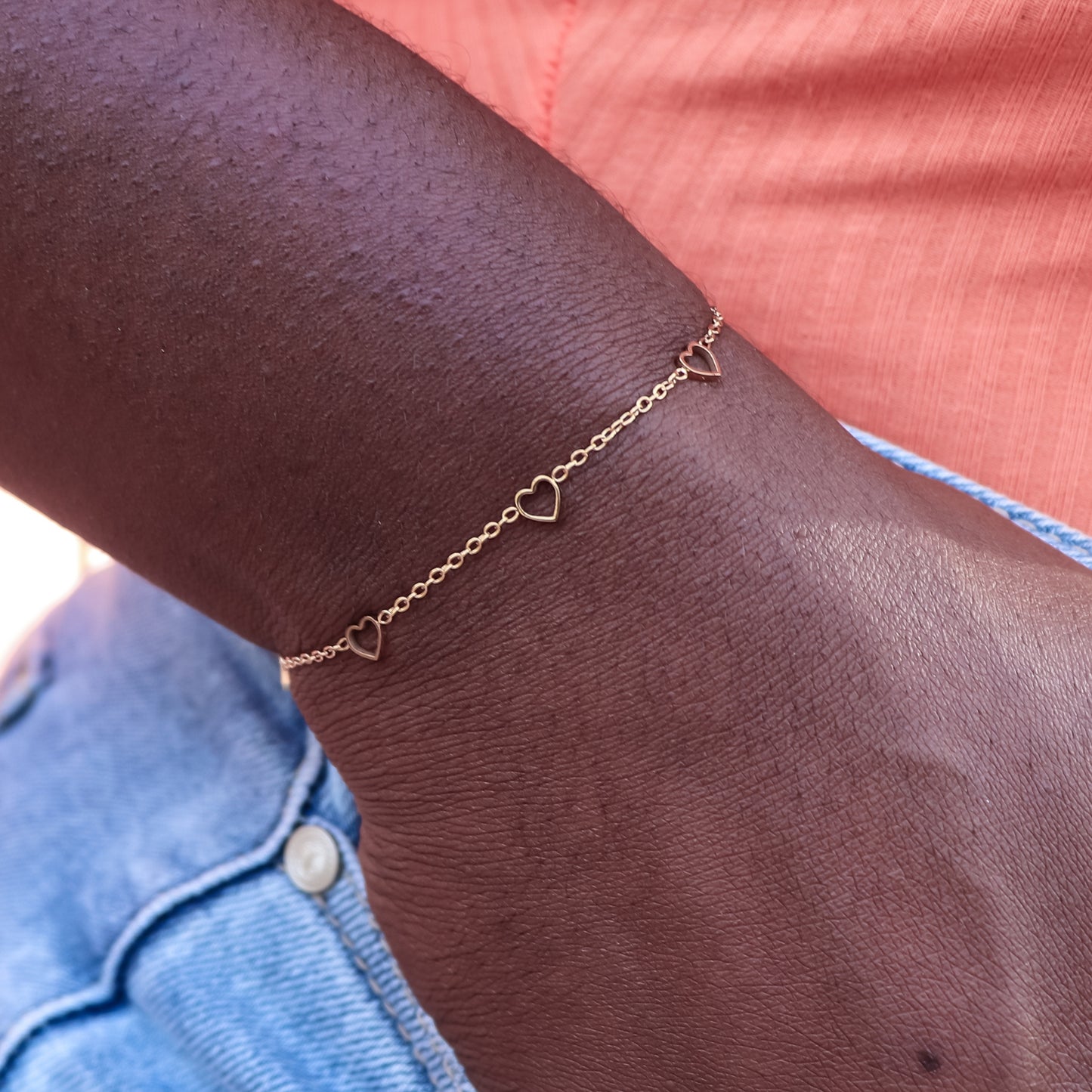 Bracelet 5 hearts - gold