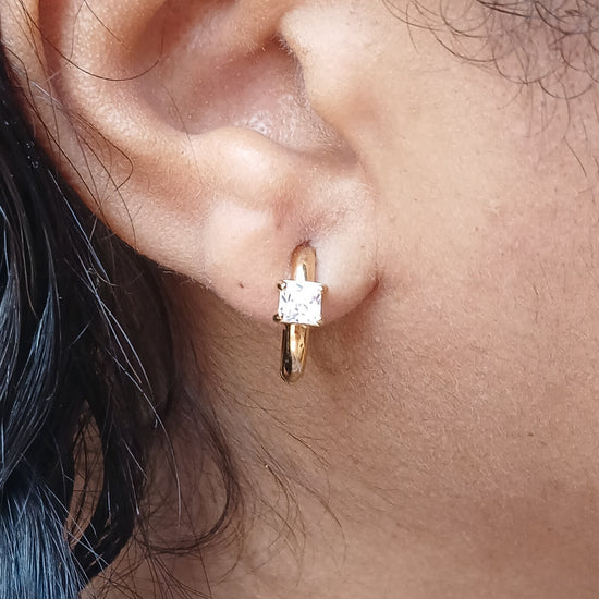 Earring clicker w stone - 15 mm | gold & silver