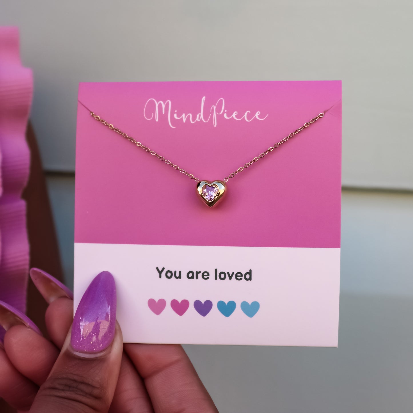 Necklace heart stone pink - gold