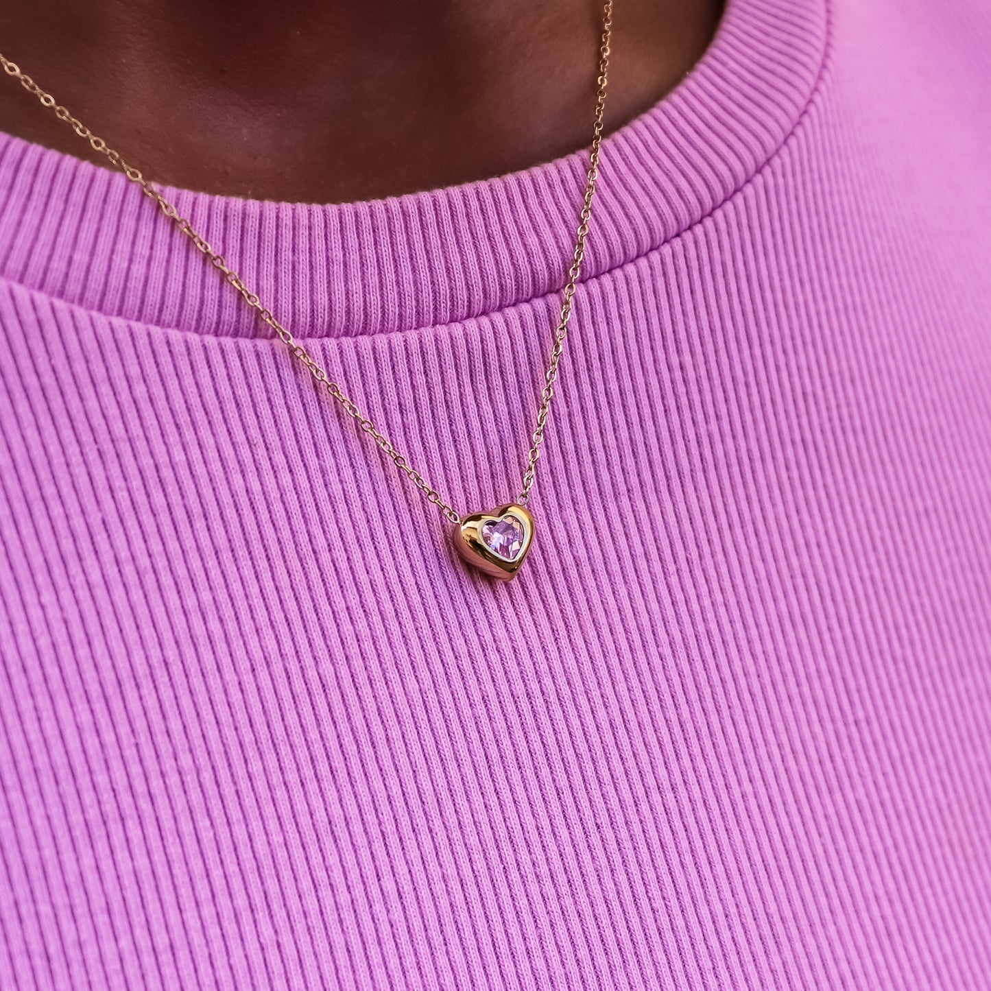 Necklace heart stone pink - gold