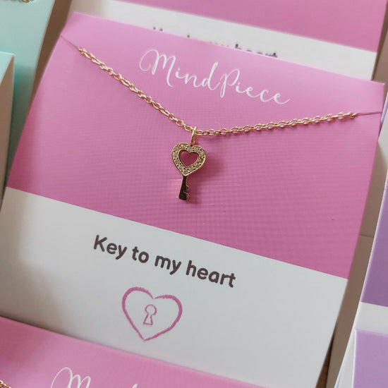 Necklace key heart -  gold & silver