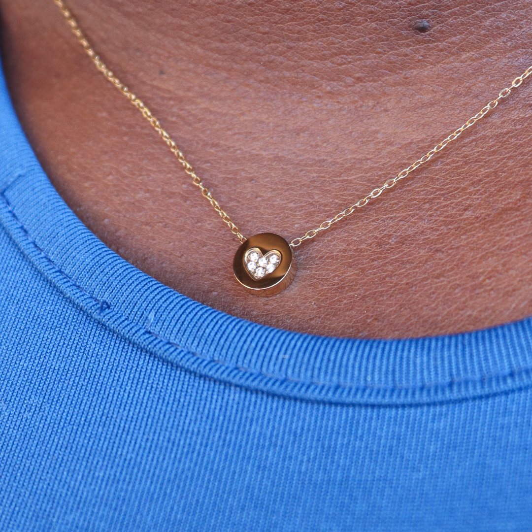 Necklace heart mini (!) disc zirconia - gold