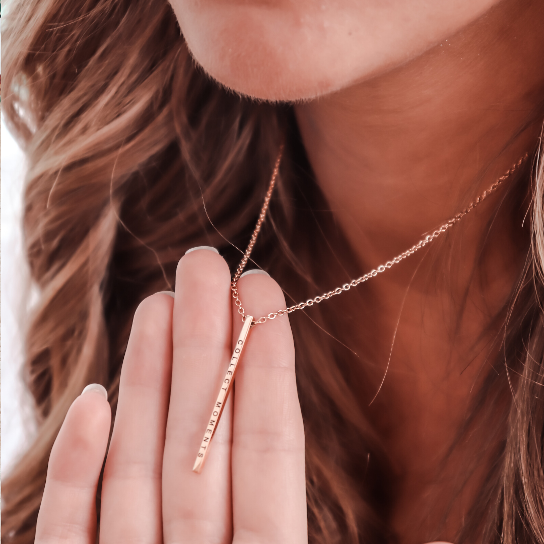 Necklace inspirational different texts - silver & rose