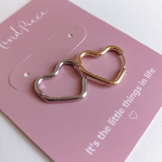 Earring hoops heart - 22 mm | Gold + silver