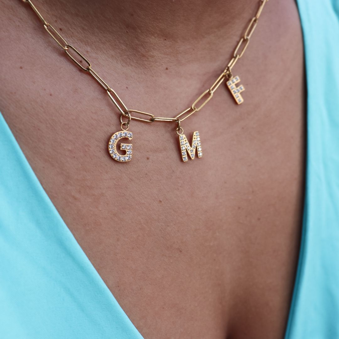 Necklace initial zirconia |  personalize A to Z - gold