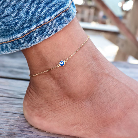 Load image into Gallery viewer, Anklet evil eye - gold &amp;amp; silver
