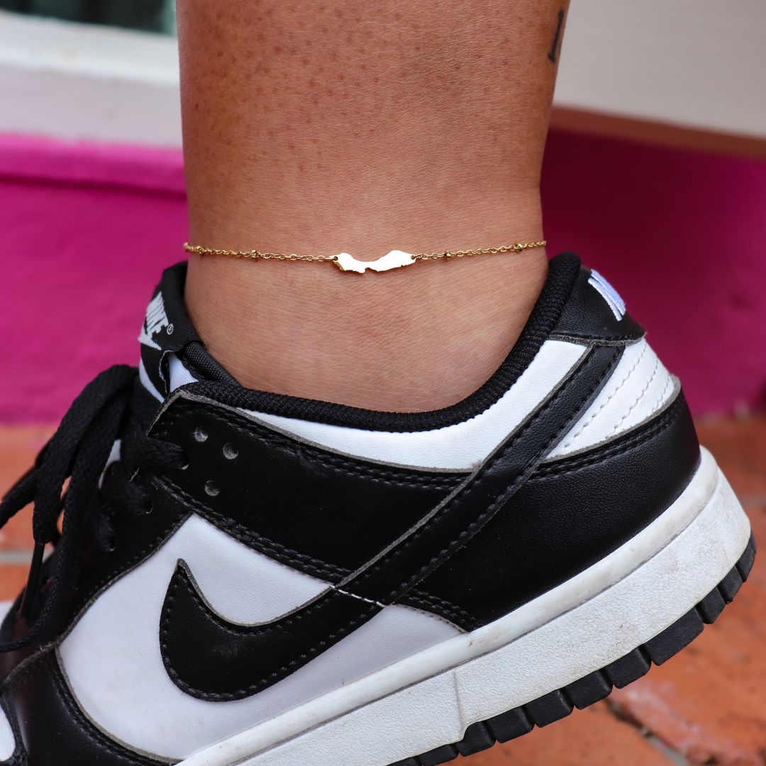 Anklet Curaçao island shape - gold & silver