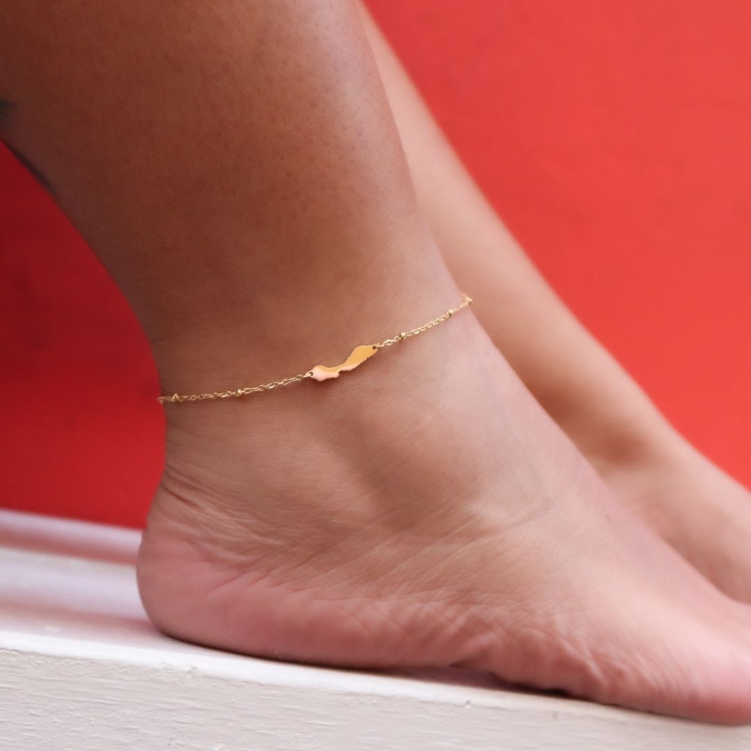 Anklet Curaçao island shape - gold & silver