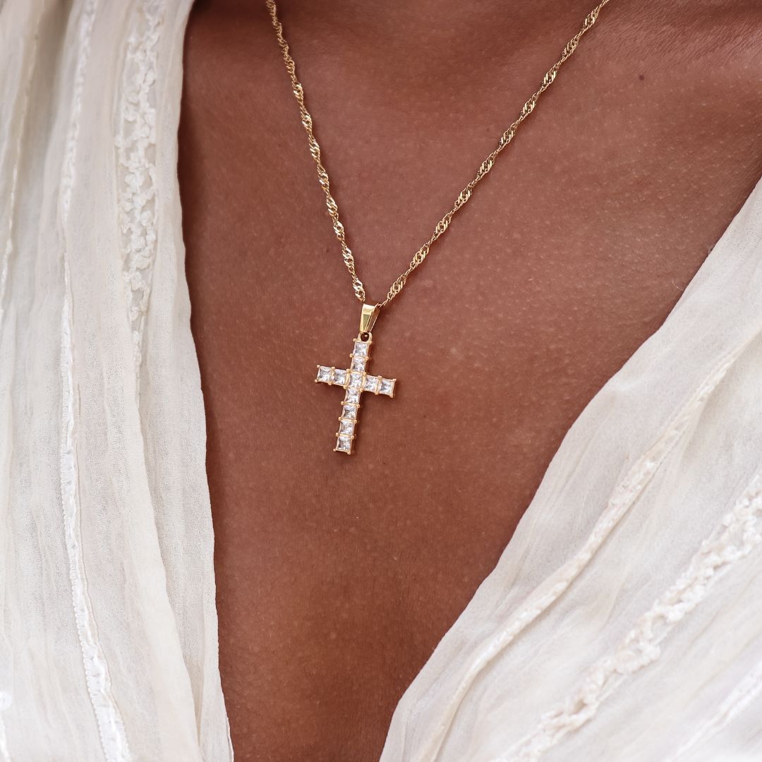 Necklace cross stones - gold