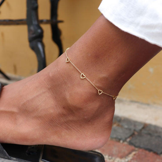 Anklet little hearts - gold & silver