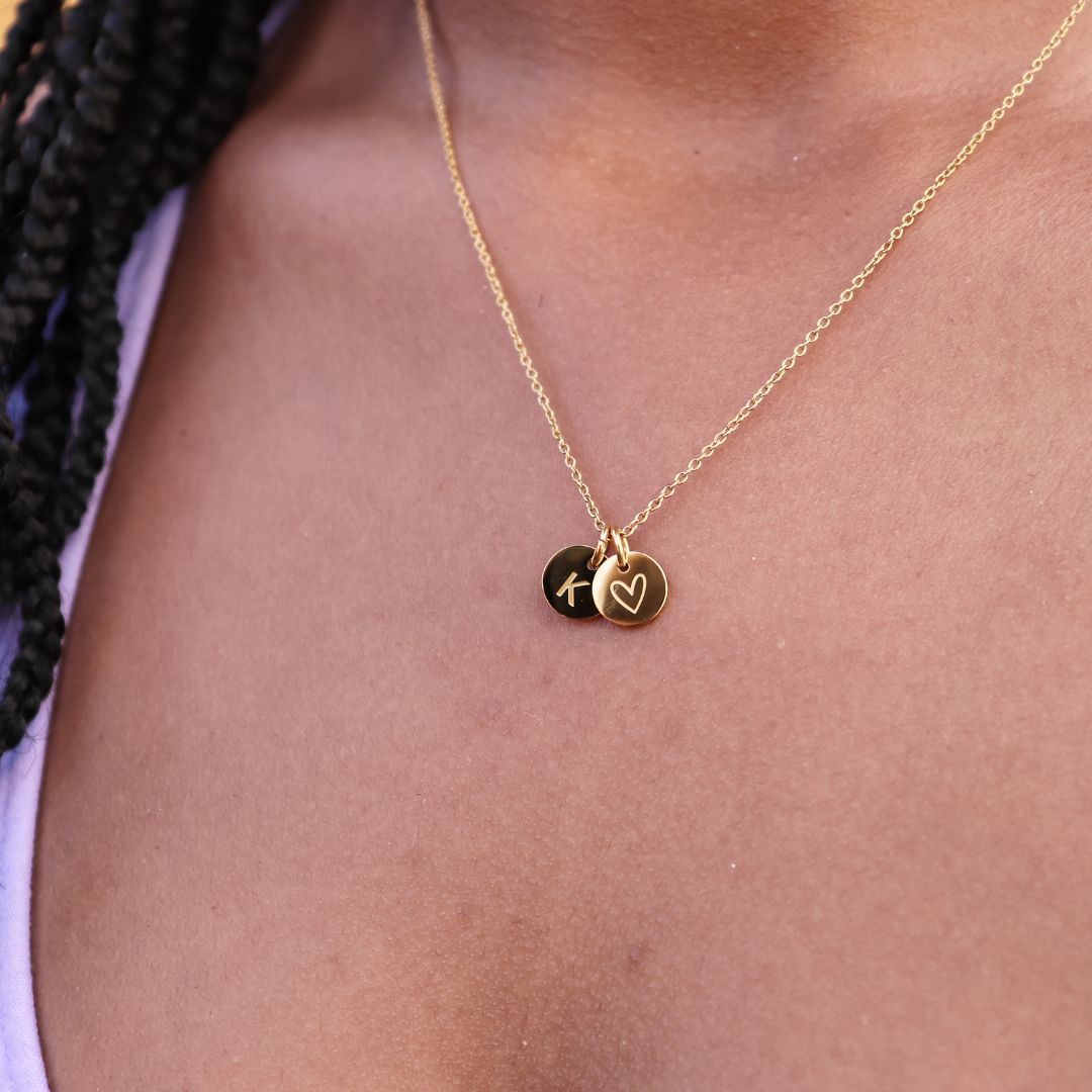 Necklace heart mini disc (opt: initial disc) - gold & silver