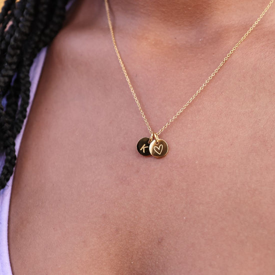 Necklace heart mini disc (opt: initial disc) - gold & silver | adults + kids