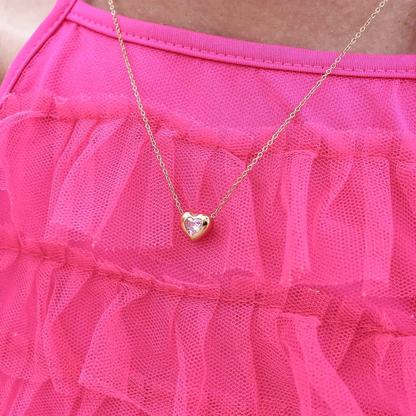 Necklace heart stone pink - gold