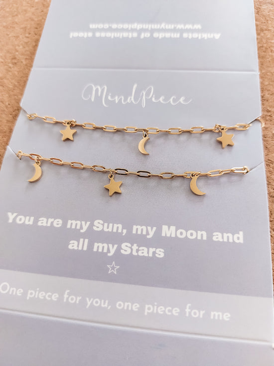 Anklet moon and stars (2 pcs) - gold & silver