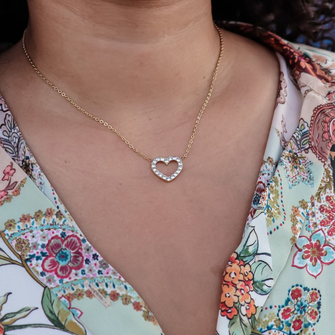 Necklace heart zirconia - gold