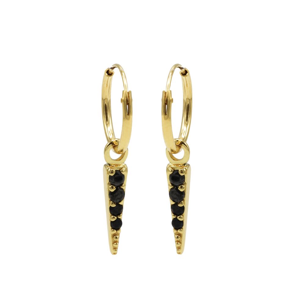 Hoop Earring Zirconia Cone Black - XS 12mm | gold plated