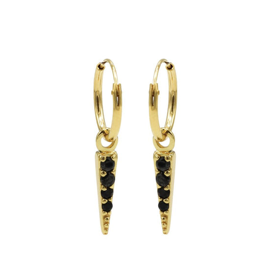 Hoop Earring Zirconia Cone Black - XS 12mm | gold plated