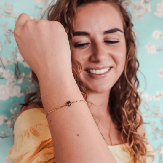 Bracelet initial mini disc | A to Z - gold, silver & rose