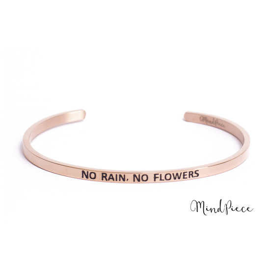 Load image into Gallery viewer, Bracelet quote | no rain, no flowers (1 pcs) - silver &amp;amp; rose
