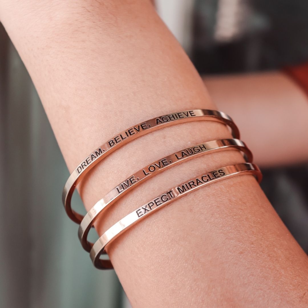 Bracelet quote  | live, love, laugh (1 pcs) - gold, silver, rose