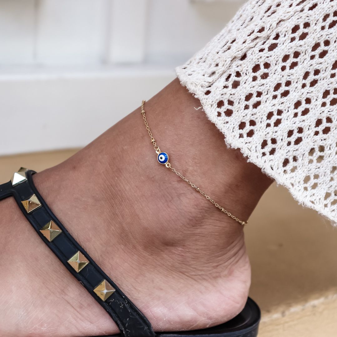 Load image into Gallery viewer, Anklet evil eye - gold &amp;amp; silver
