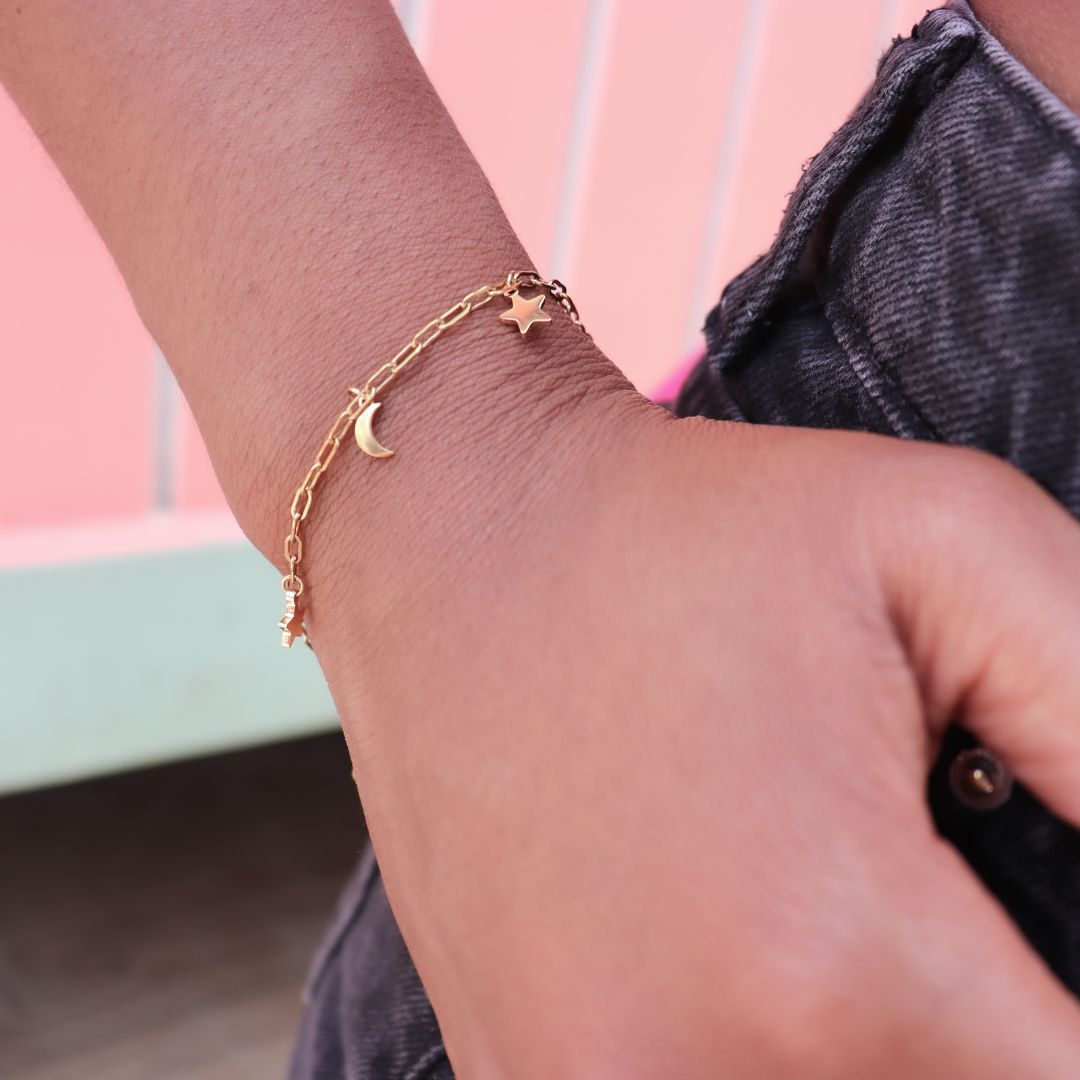 Bracelet moon and stars - gold & silver