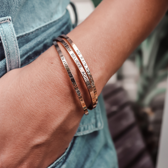 Bracelet quote no rain no flowers 1 pcs silver rose