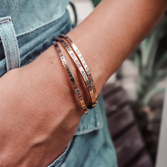 Bracelet quote | no rain, no flowers (1 pcs) - silver & rose