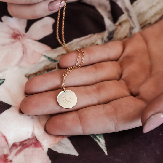 Necklace disc moon - gold & silver