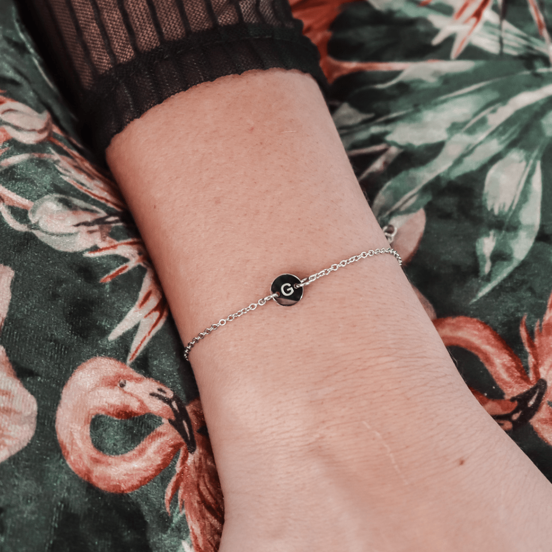 Bracelet initial mini disc | A to Z - gold, silver & rose