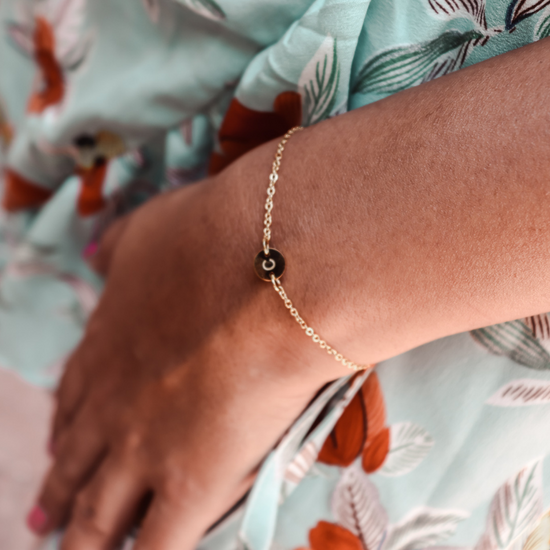 Bracelet initial mini disc | A to Z - gold, silver & rose