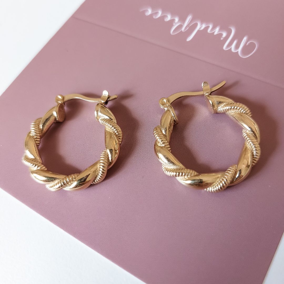 Earring hoops double rope | 25mm - gold
