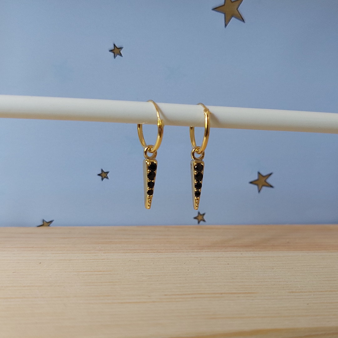 Hoop Earring Zirconia Cone Black - XS 12mm | gold plated