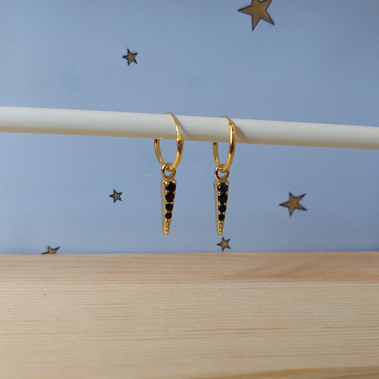Hoop Earring Zirconia Cone Black - XS 12mm | gold plated